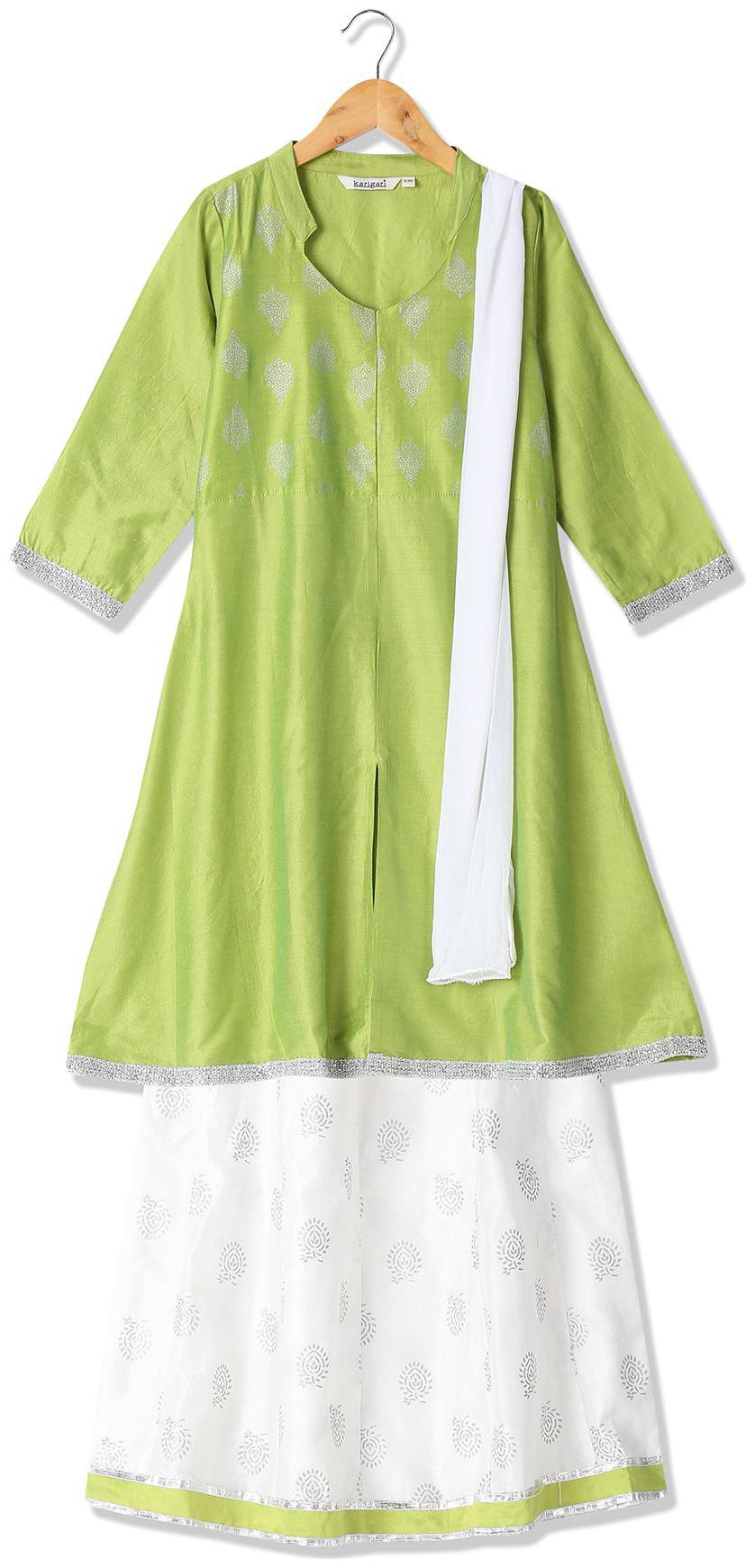 

Karigari Girl s Polyester Printed 3 4th sleeves Kurti salwar set - Multi