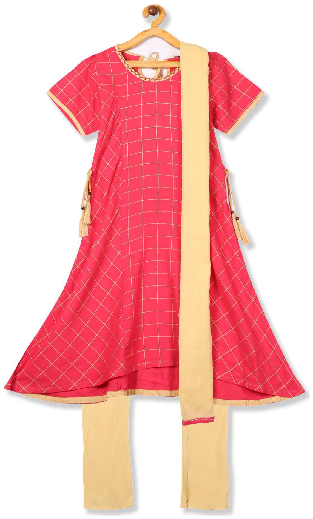

Karigari Girl s Rayon Self design Short sleeves Kurti salwar set - Multi
