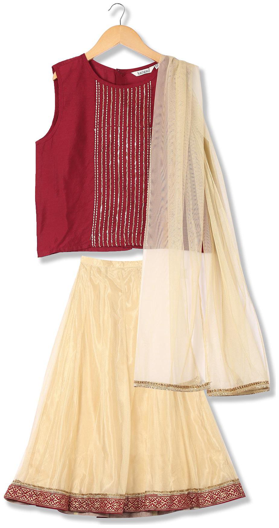 

Karigari Girl s Polyester Self design Sleeveless Kurti salwar set - Multi