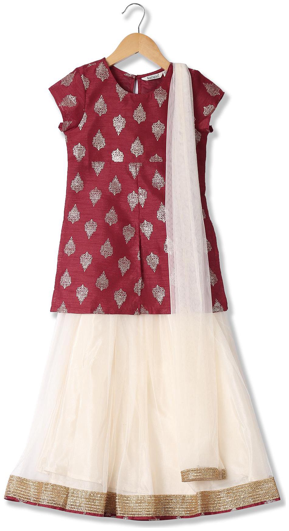 

Karigari Girl s Cotton Printed Short sleeves Kurti salwar set - Multi