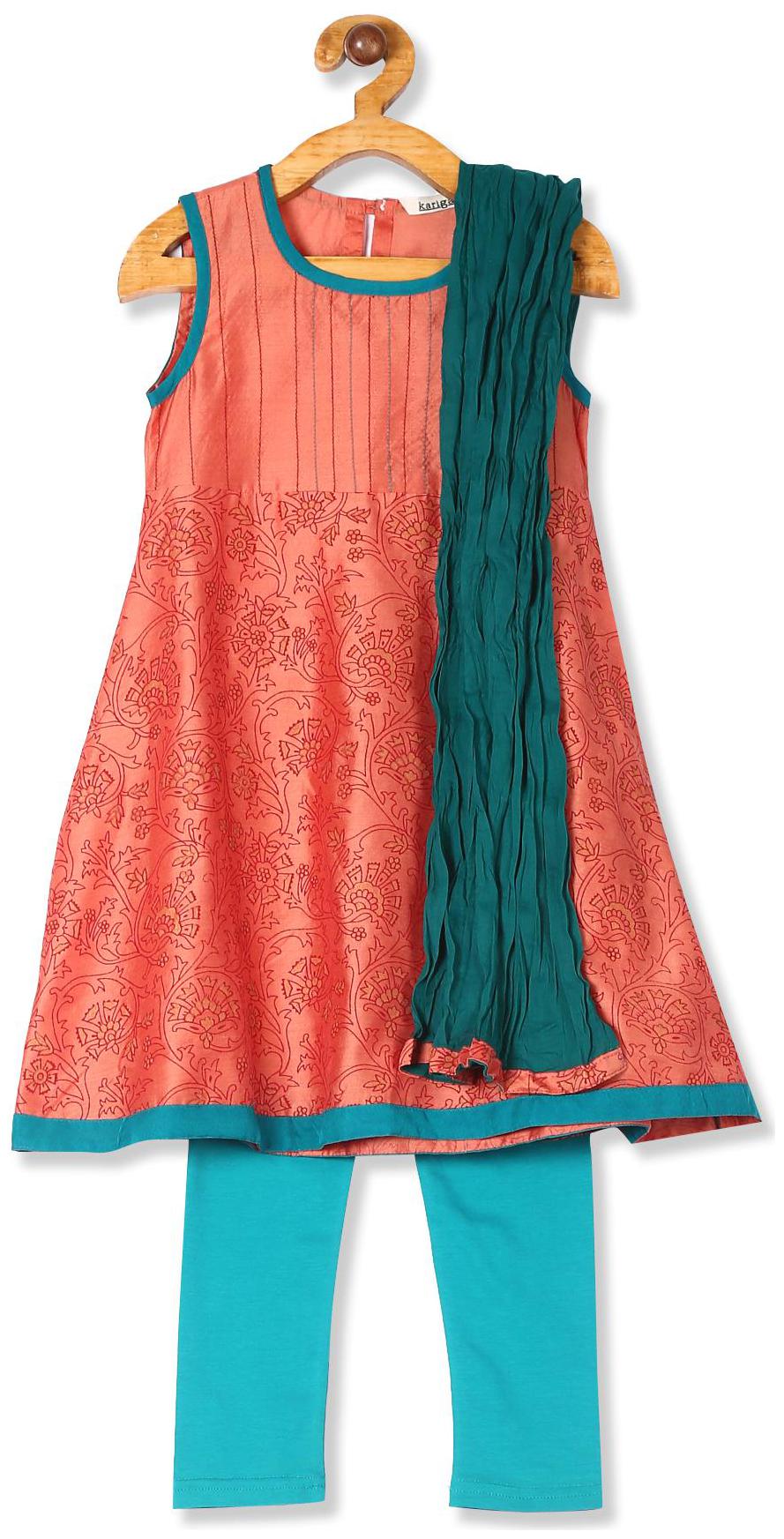 

Karigari Girl s Polyester Solid Sleeveless Kurti salwar set - Multi