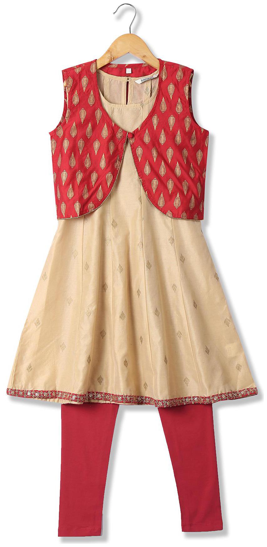 

Karigari Girl s Cotton Printed Sleeveless Kurti salwar set - Multi