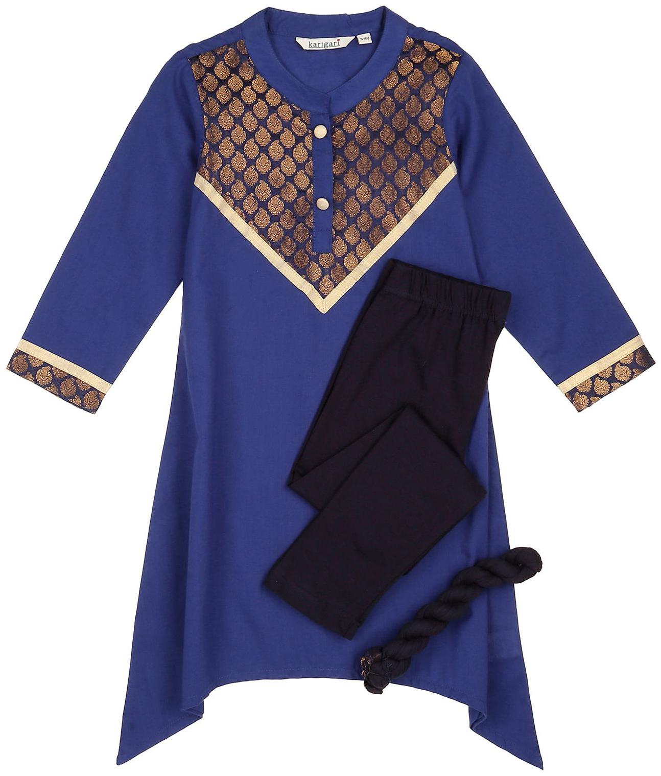 

Karigari Girl s Cotton Self design Full sleeves Kurti salwar set - Multi