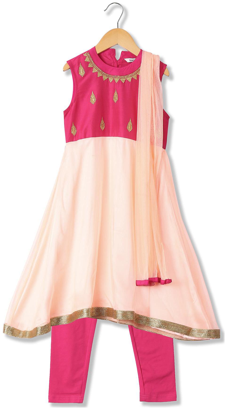 

Karigari Girl s Polyester Printed Sleeveless Kurti salwar set - Multi