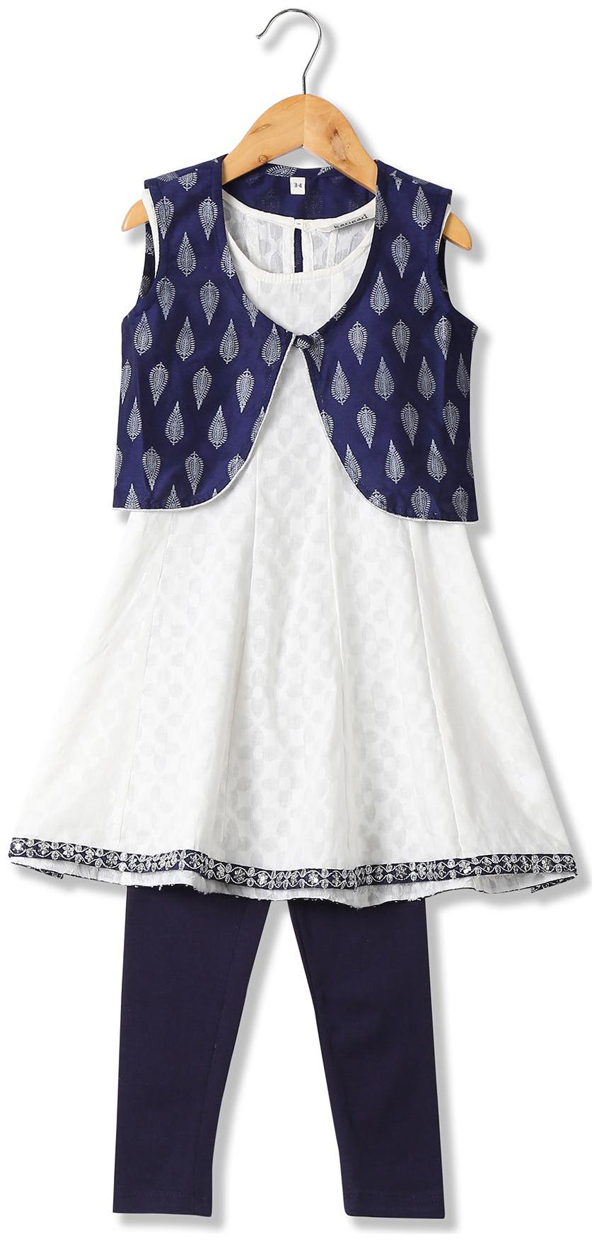 

Karigari Girl s Cotton Self design Sleeveless Kurta kurti - Multi