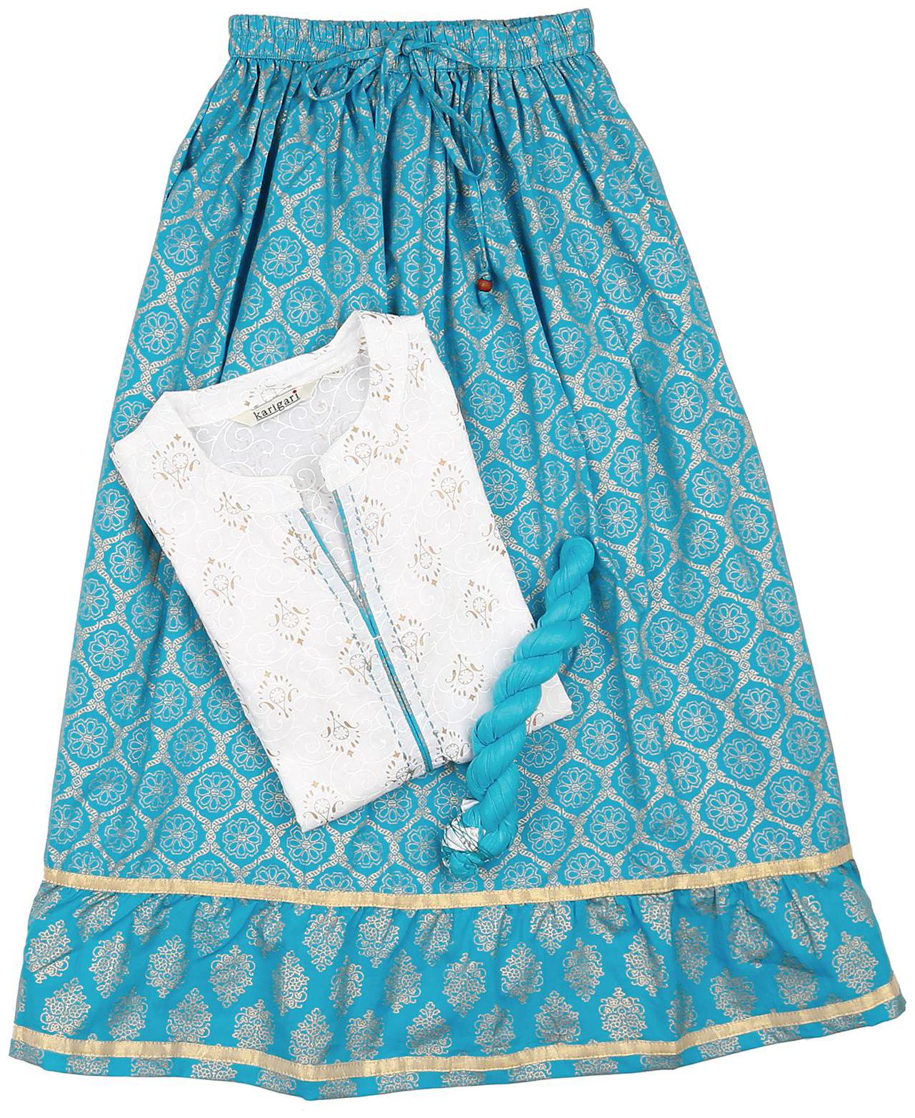 

Karigari Girl s Cotton Printed Full sleeves Kurti salwar set - Multi