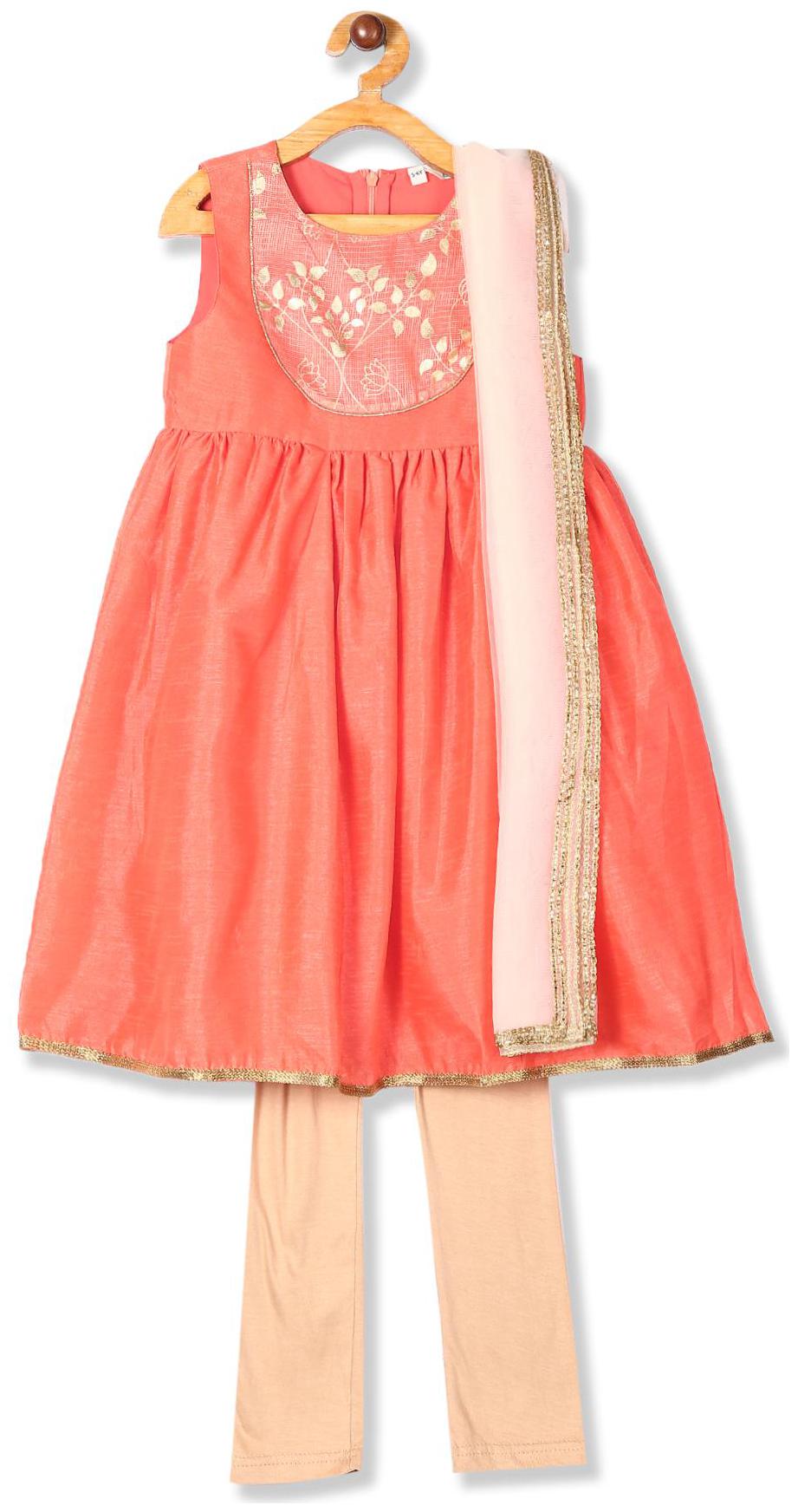 

Karigari Girl s Polyester Printed Sleeveless Kurti salwar set - Multi