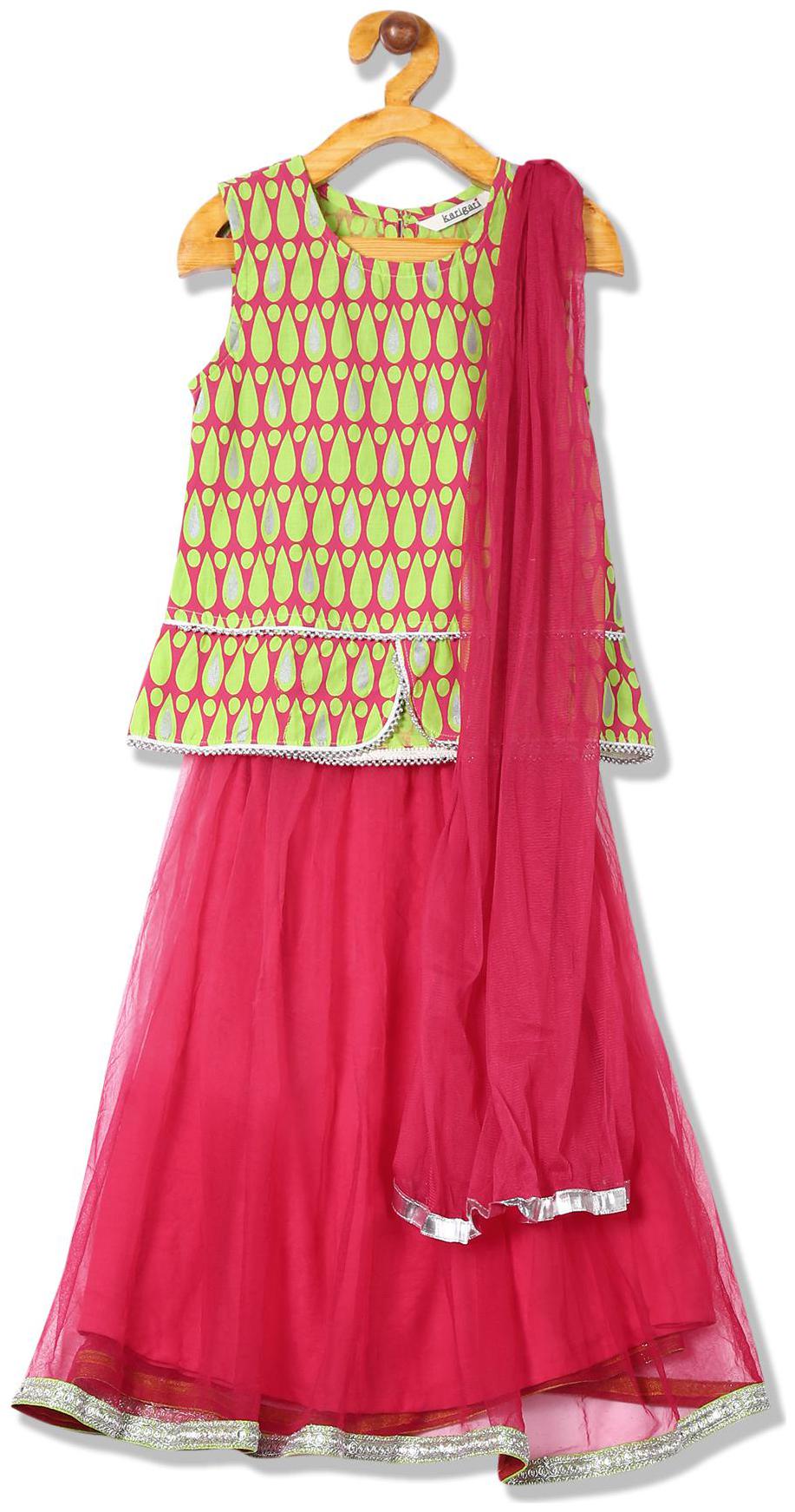

Karigari Girl s Cotton Printed Sleeveless Kurti salwar set - Multi