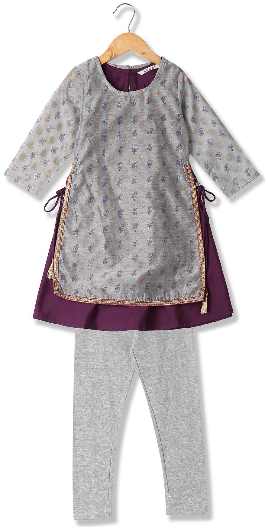 

Karigari Girl s Cotton Printed 3 4th sleeves Kurta kurti - Multi