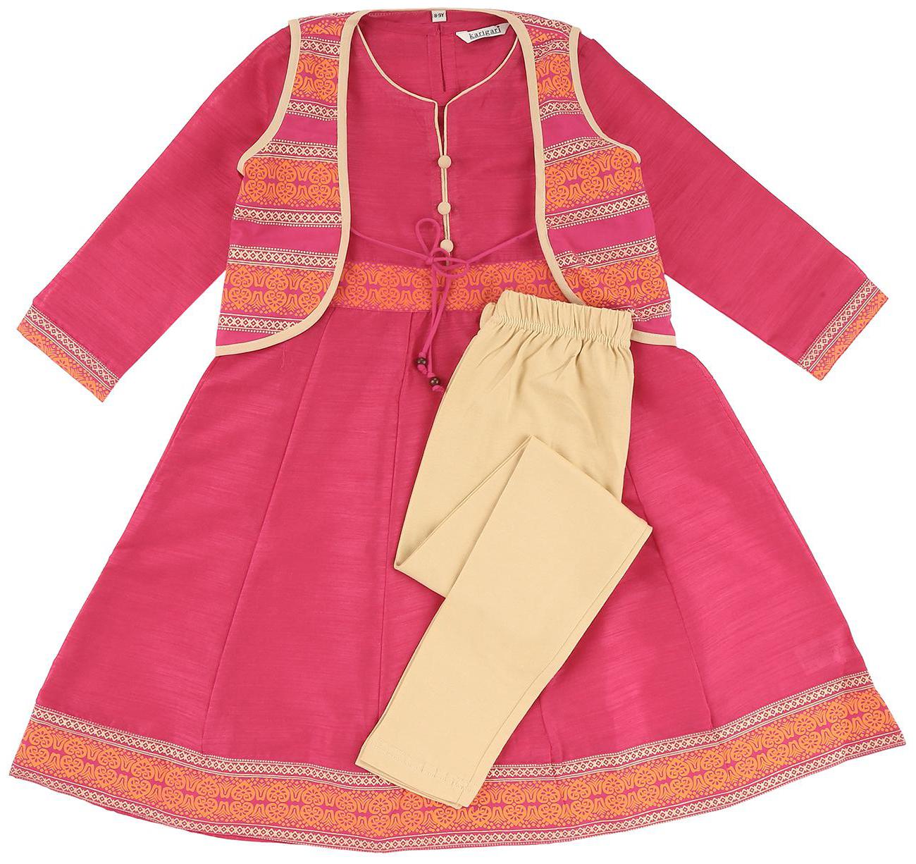

Karigari Girl s Cotton Solid 3 4th sleeves Kurta kurti - Multi