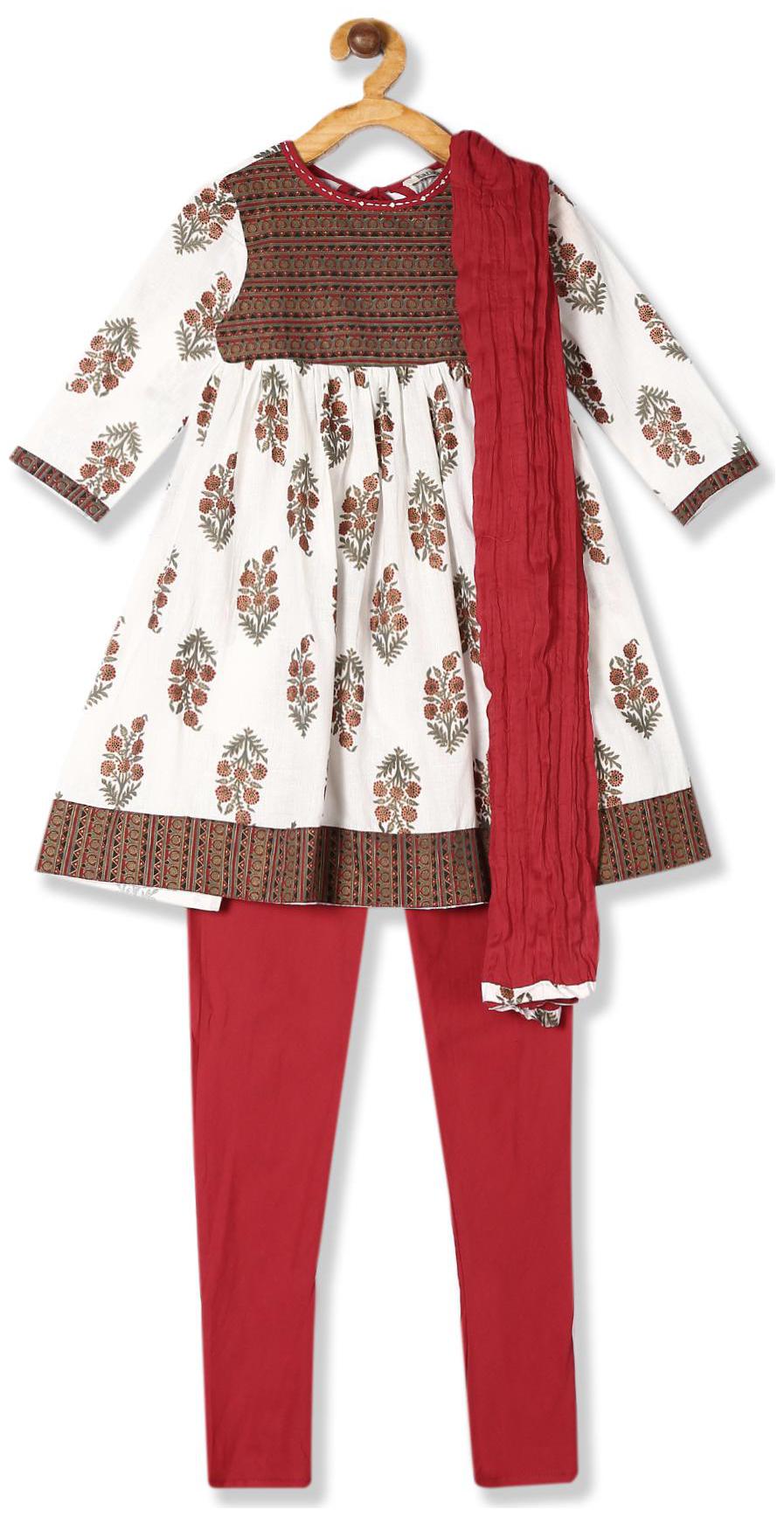 

Karigari Girl s Cotton Printed Full sleeves Kurti salwar set - Multi