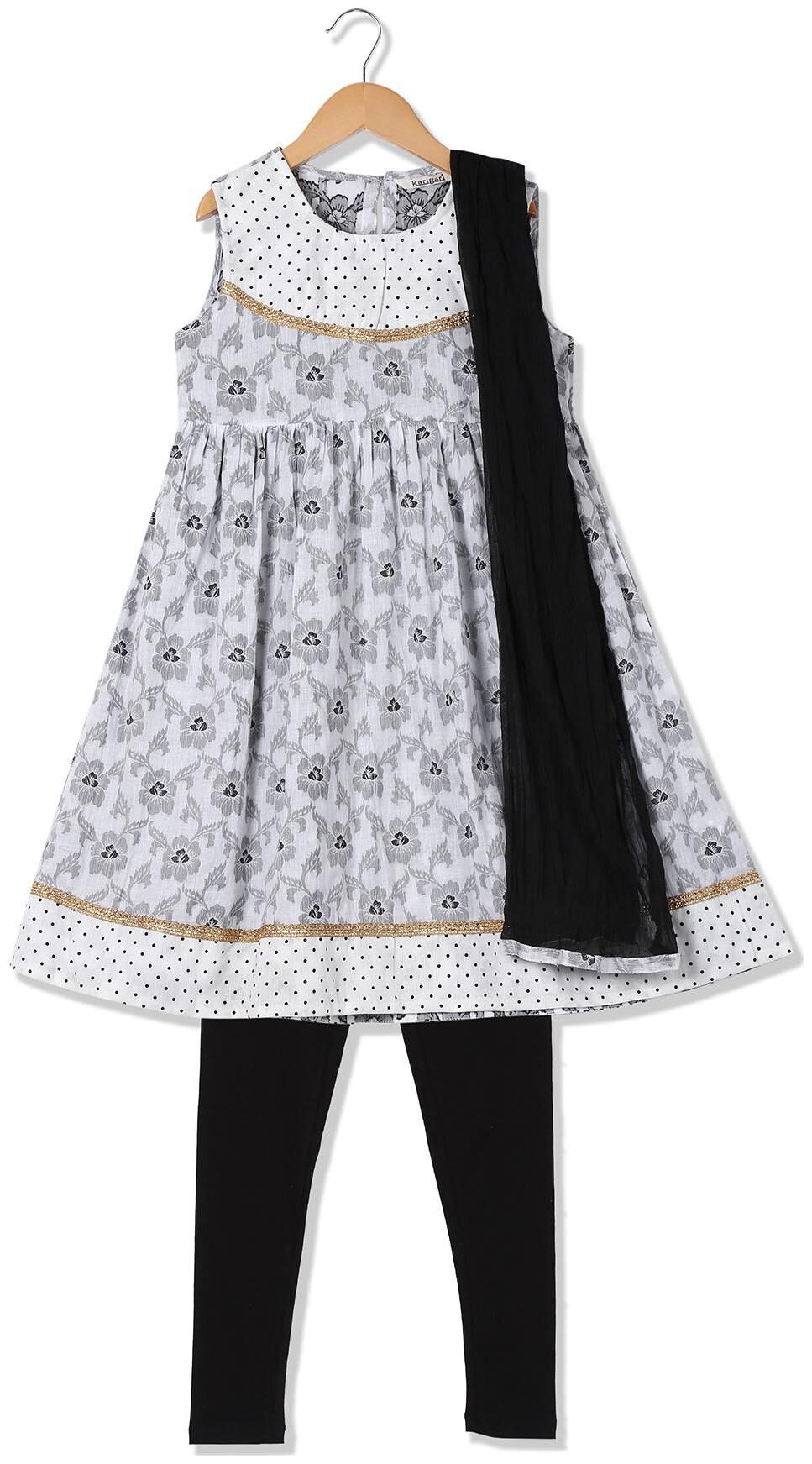 

Karigari Girl s Cotton Printed Sleeveless Kurti salwar set - Multi