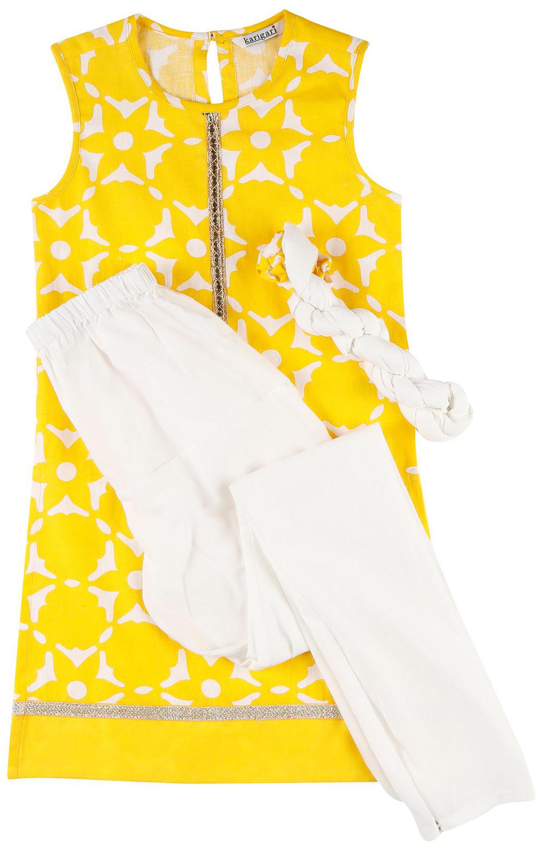 

Karigari Girl s Cotton Printed Sleeveless Kurti salwar set - Multi