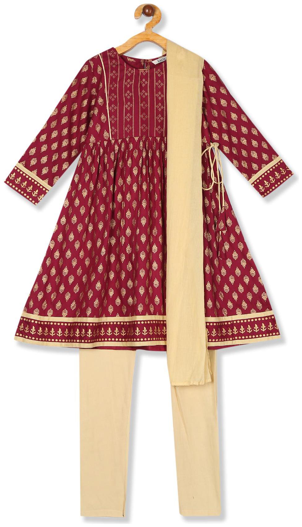

Karigari Girl s Rayon Printed Full sleeves Kurti salwar set - Multi