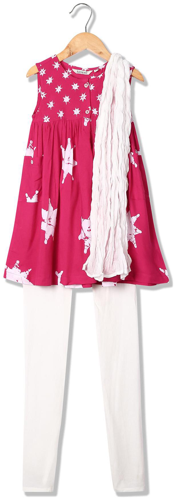

Karigari Girl s Viscose Printed Sleeveless Kurta kurti - Multi