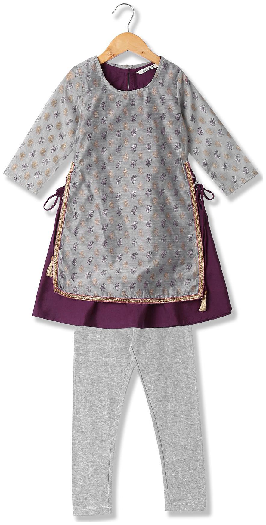 

Karigari Girl s Polyester Printed Full sleeves Kurti salwar set - Multi