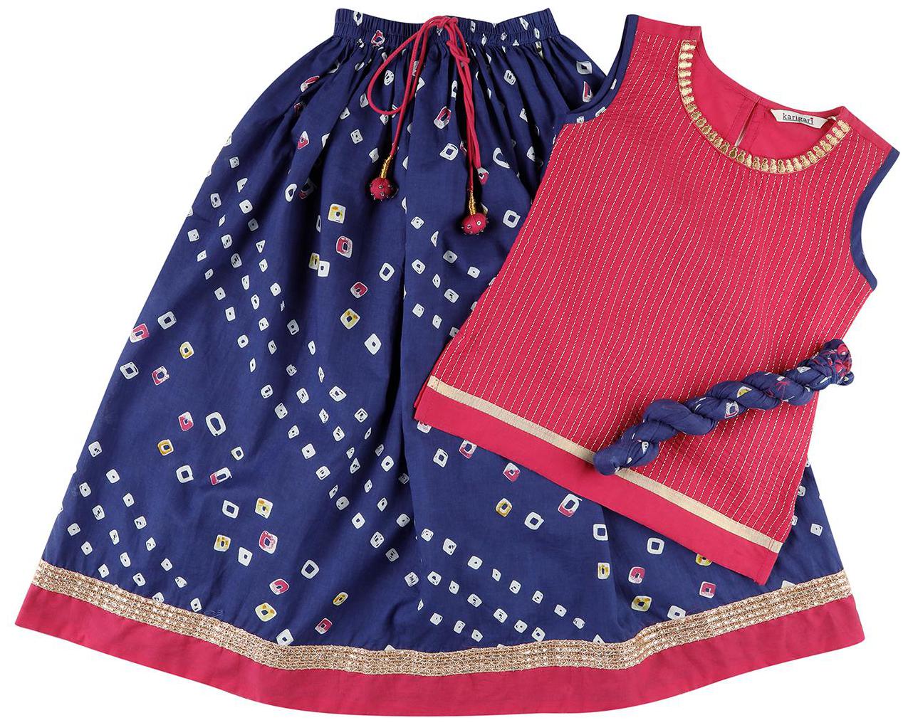 

Karigari Girl s Cotton Printed Sleeveless Kurti salwar set - Multi