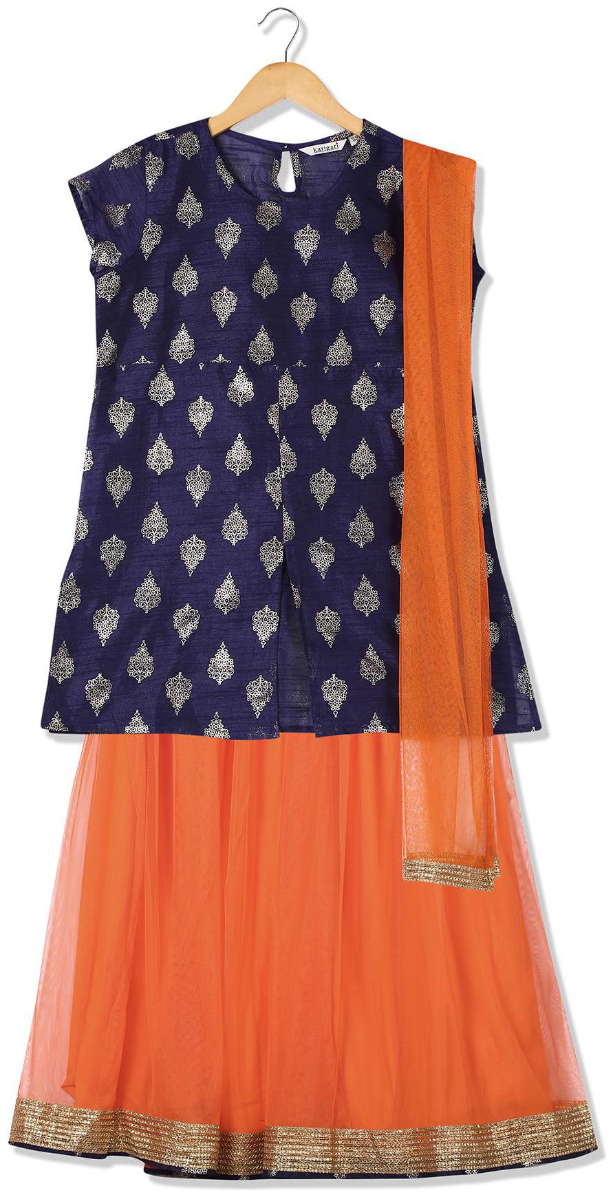 

Karigari Girl s Cotton Printed Sleeveless Kurti salwar set - Multi
