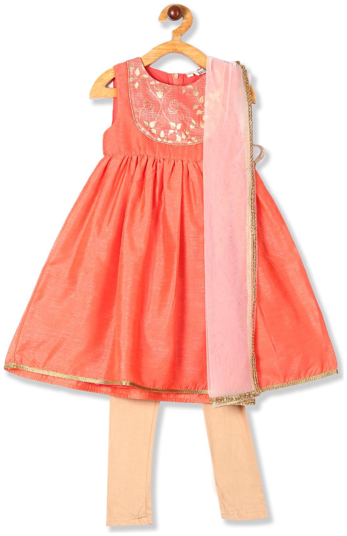 

Karigari Girl s Polyester Printed Sleeveless Kurti salwar set - Multi