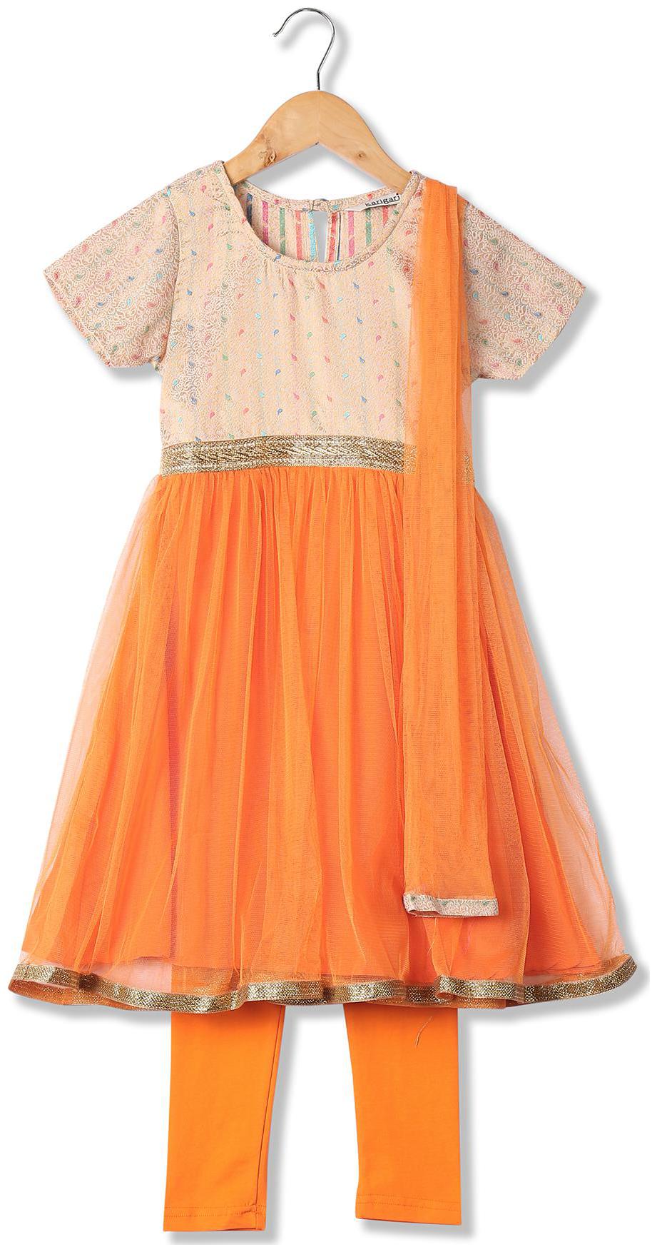 

Karigari Girl s Polyester Printed Short sleeves Kurti salwar set - Multi