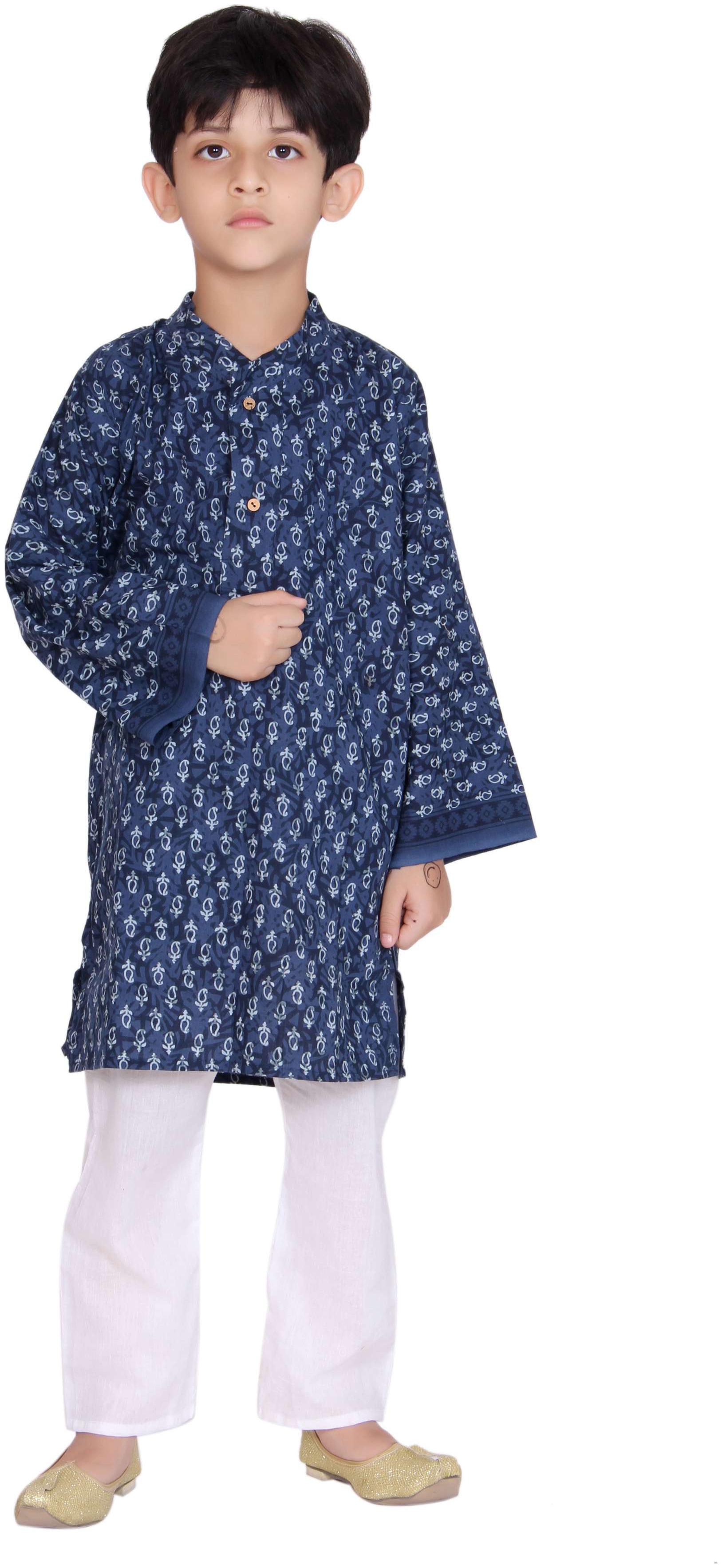 

KASTIEL Boy Cotton Printed Kurta pyjama set - Blue