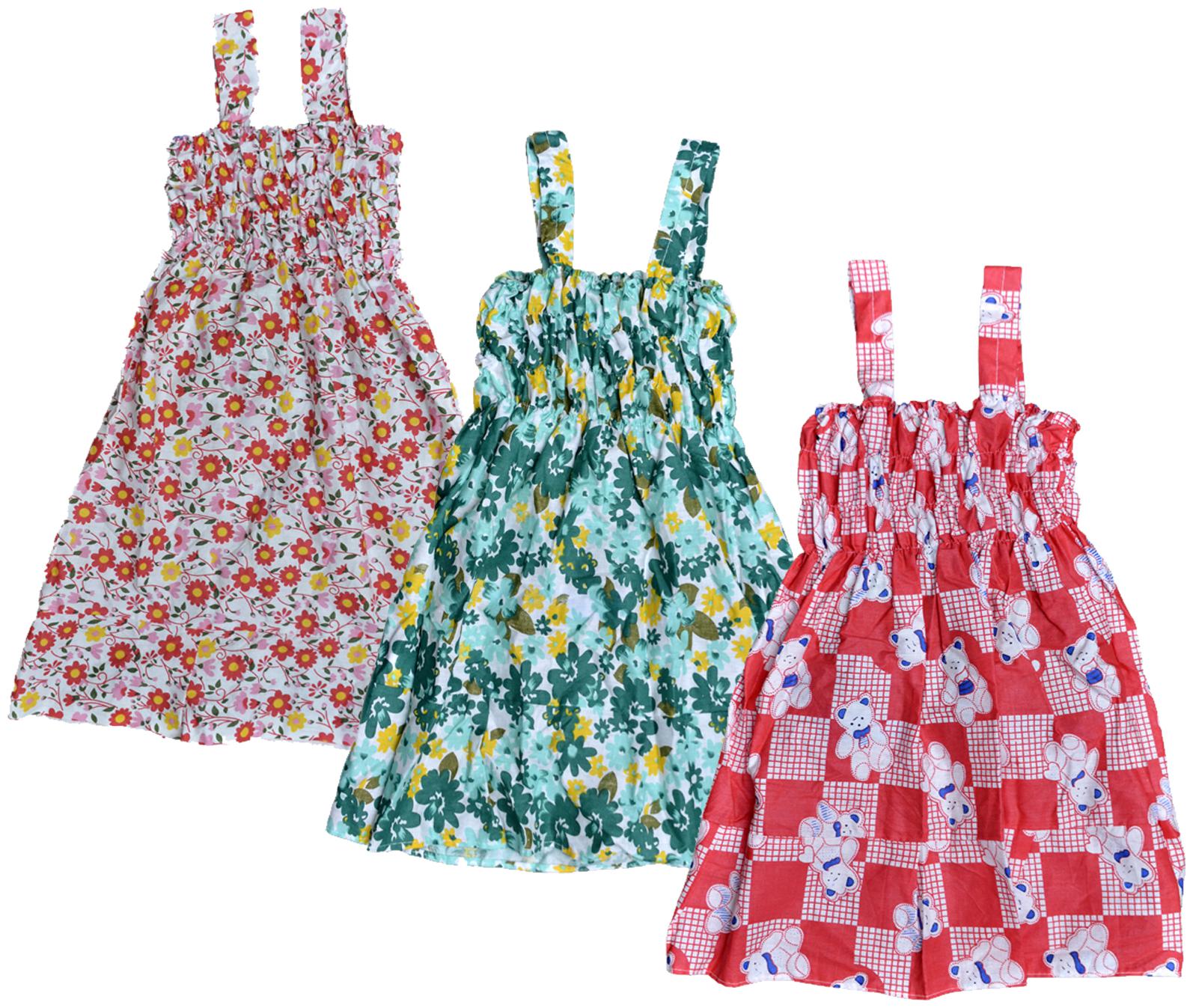 

Kavya Multi Cotton Sleeveless Knee Length Princess Frock ( Pack of 3 )