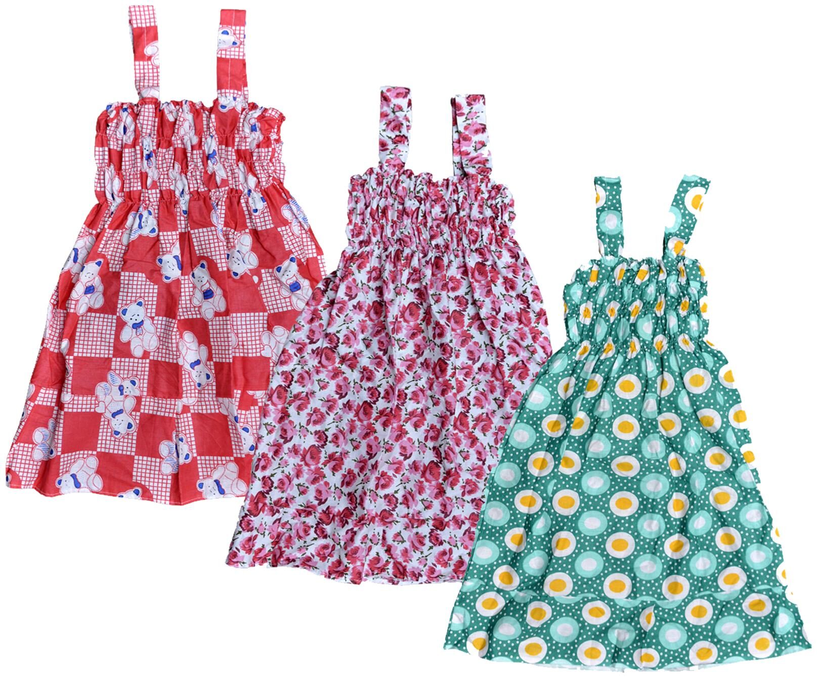 

Kavya Multi Cotton Sleeveless Knee Length Princess Frock ( Pack of 3 )