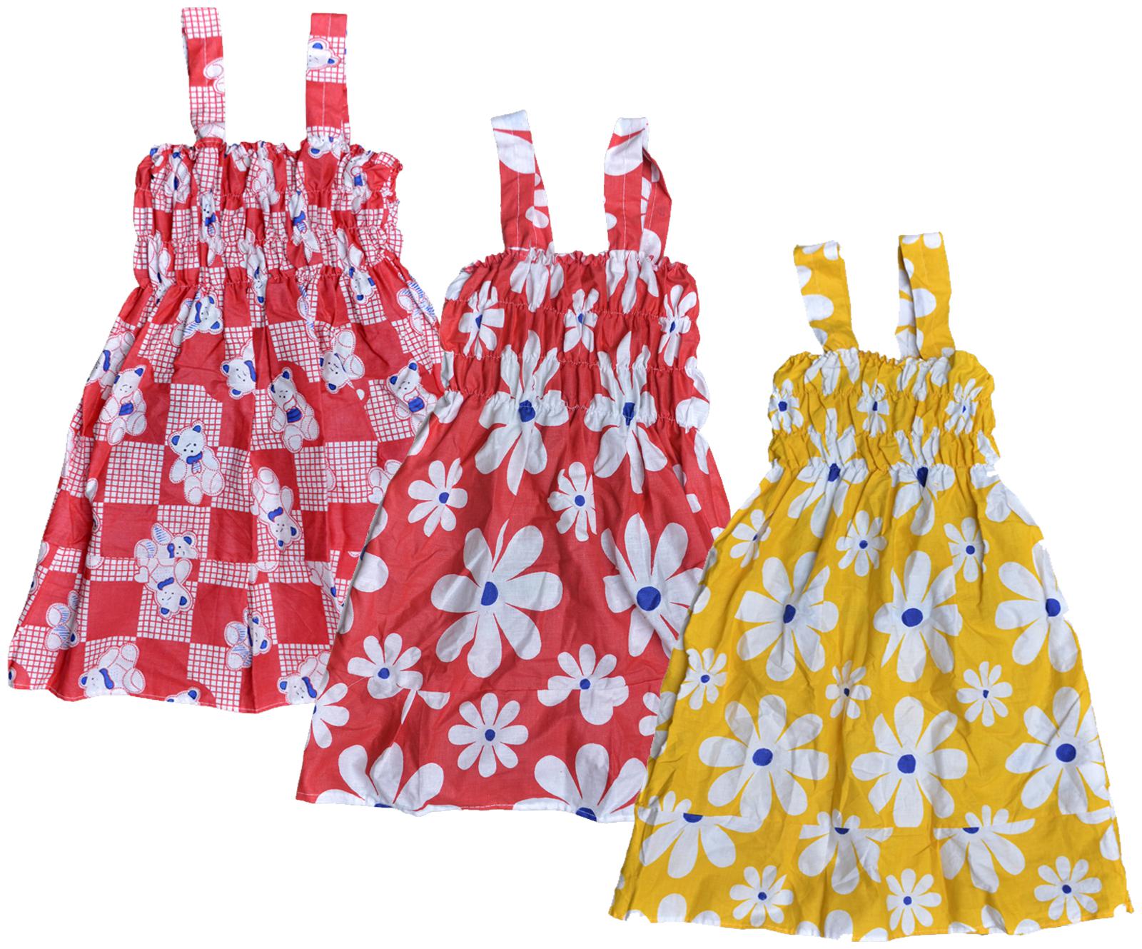 

Kavya Multi Cotton Sleeveless Knee Length Princess Frock ( Pack of 3 )