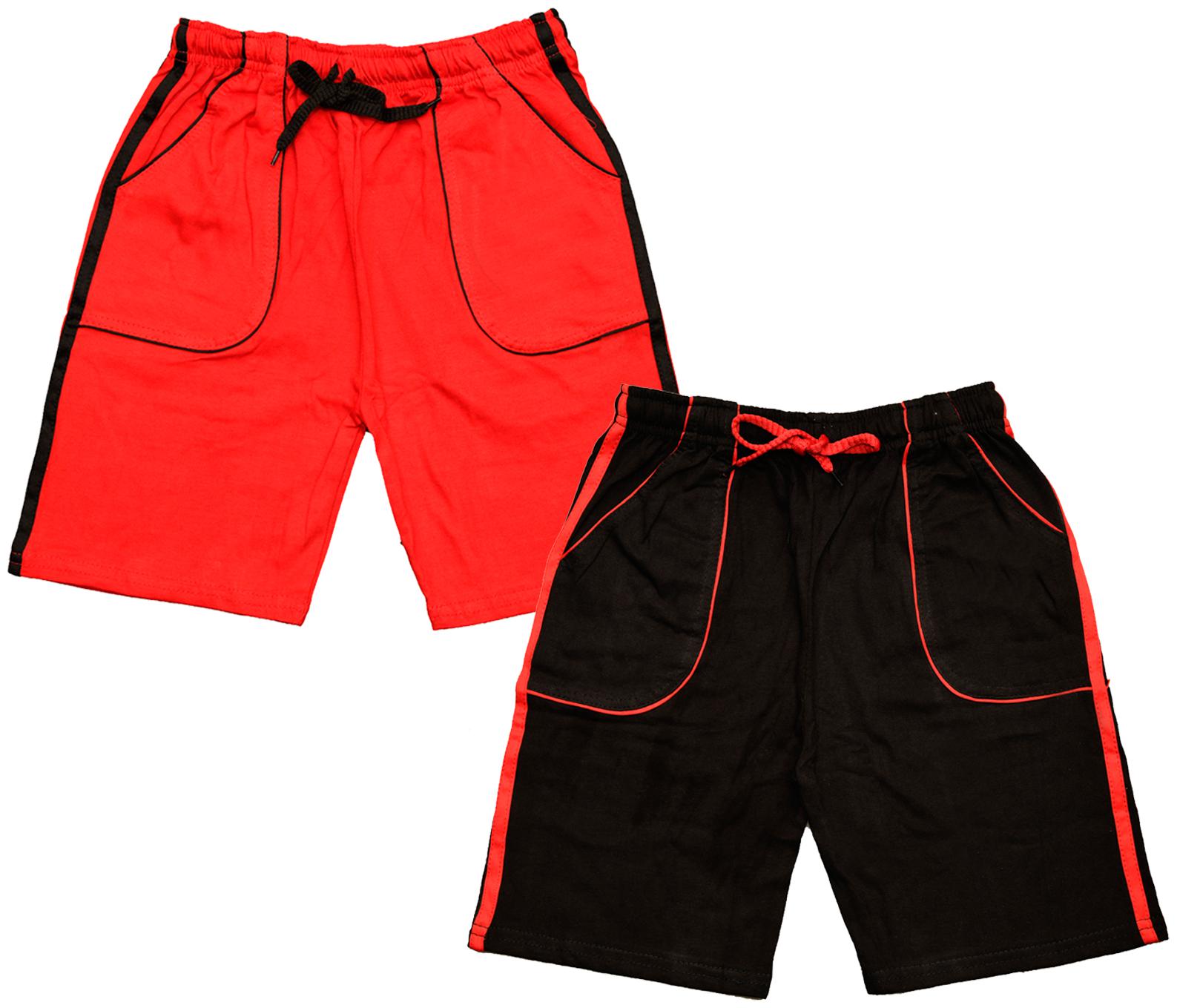 

KAVYA Boys Cotton Solid Shorts Bermuda (Pack of 2) (Red Black)