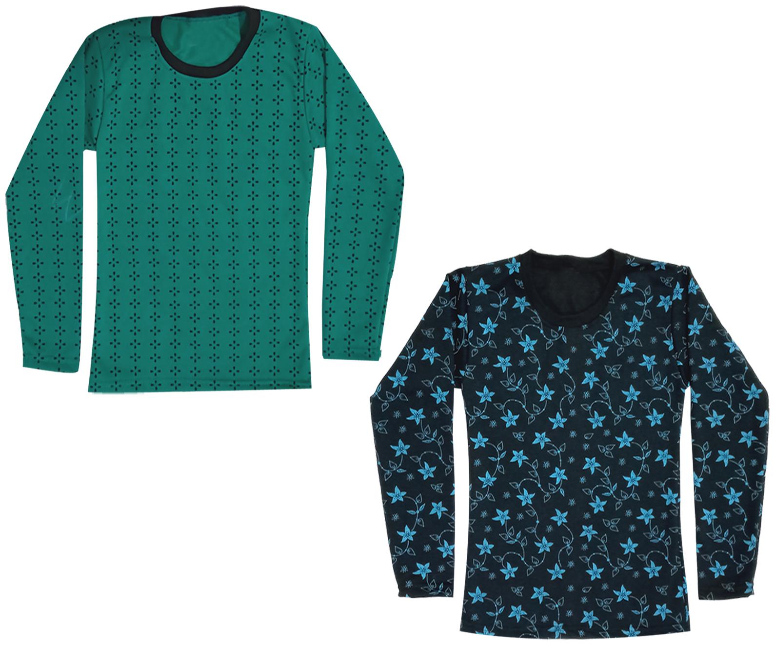 

Kavya Girl Wool Printed T shirt - Green Blue