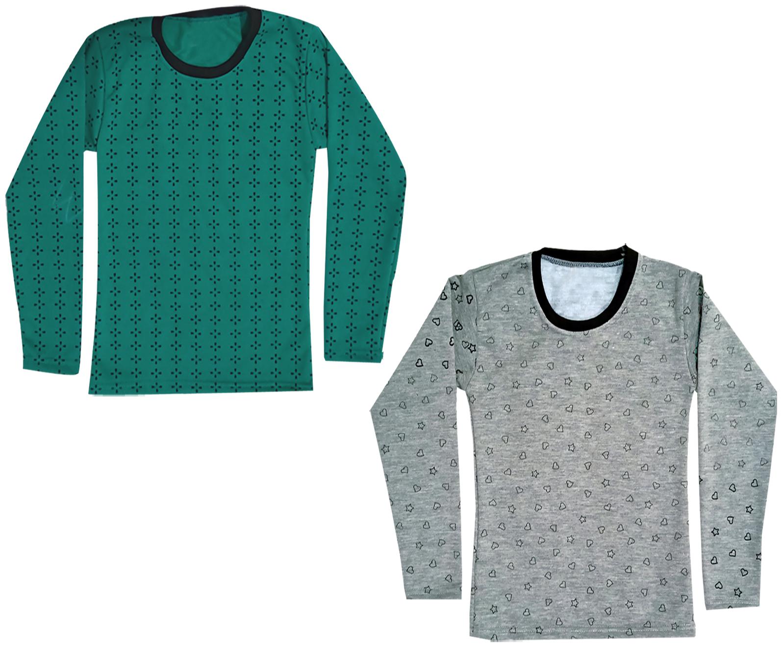

Kavya Girl Wool Printed T shirt - Green Grey