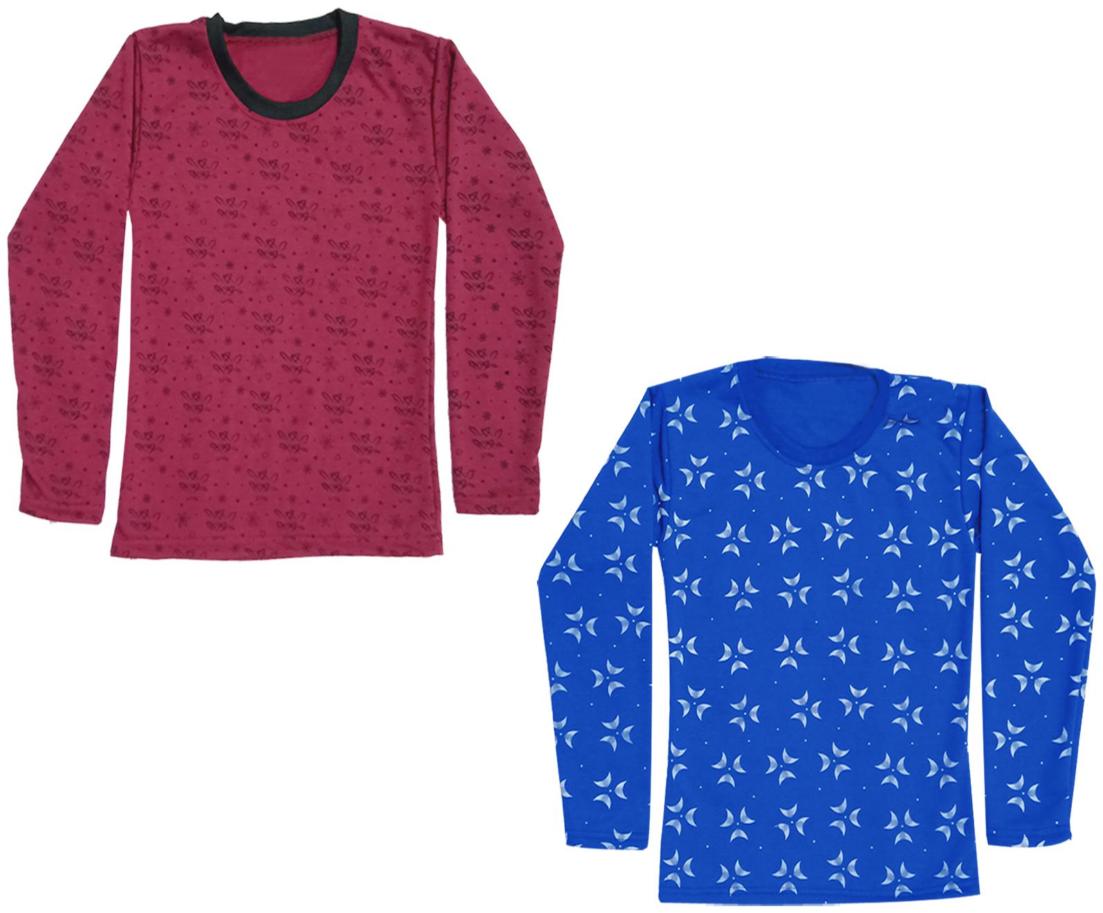 

Kavya Girl Wool Printed T shirt - Maroon Blue