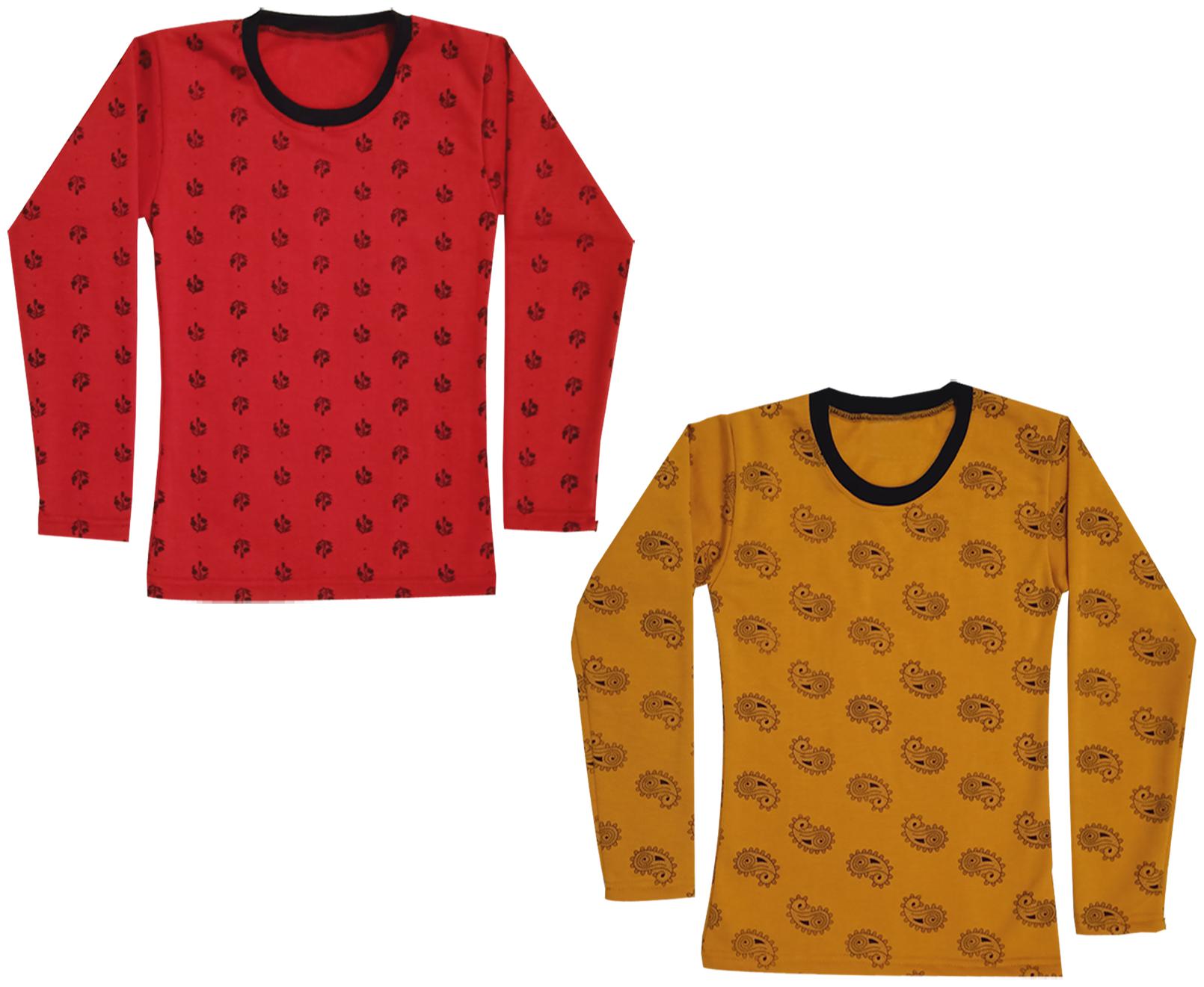 

Kavya Girl Wool Printed T shirt - Red Yellow