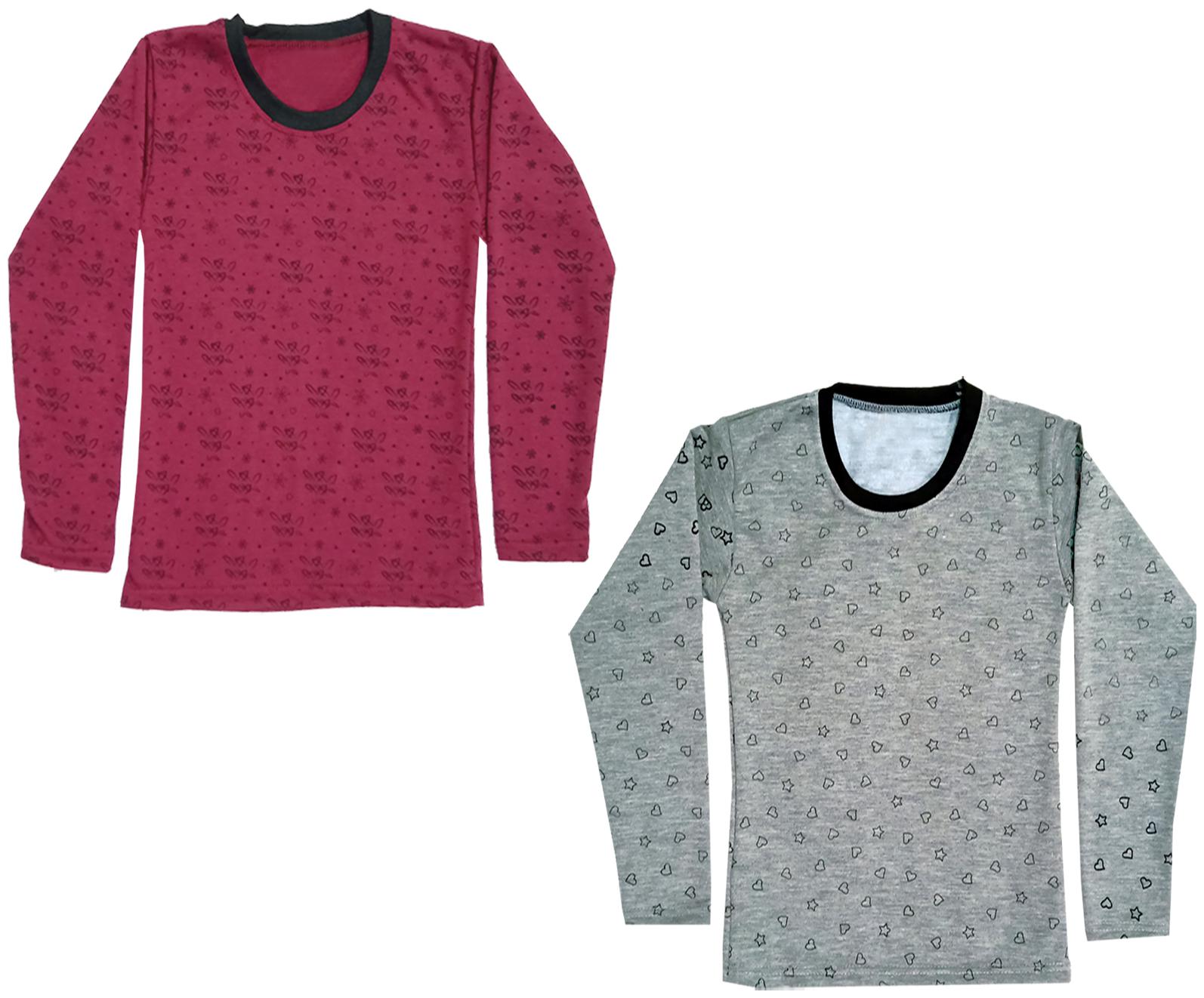 

Kavya Girl Wool Printed T shirt - Maroon Grey