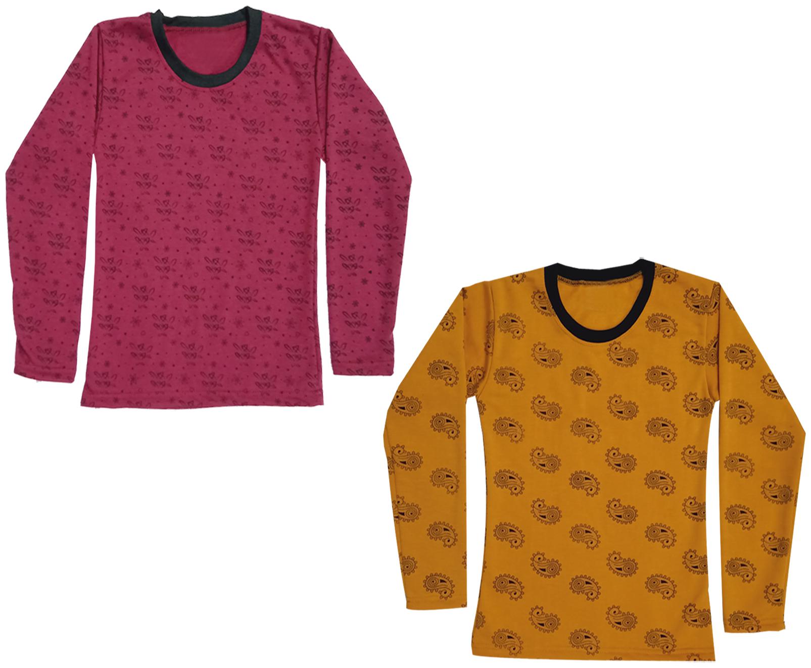 

Kavya Girl Wool Printed T shirt - Maroon Yellow