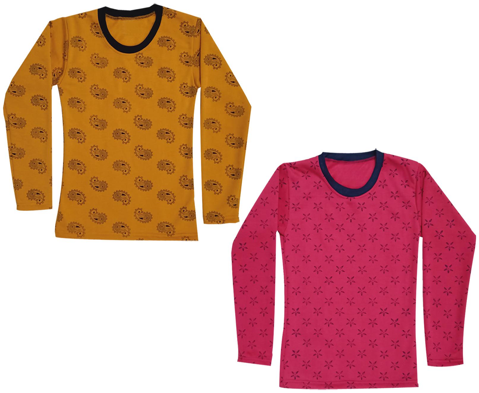 

Kavya Girl Wool Printed T shirt - Yellow Maroon