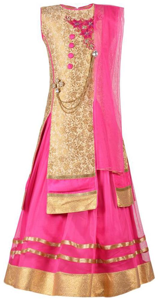 

KBKIDSWEAR Girl s Silk blend Solid Sleeveless Lehenga choli - Pink