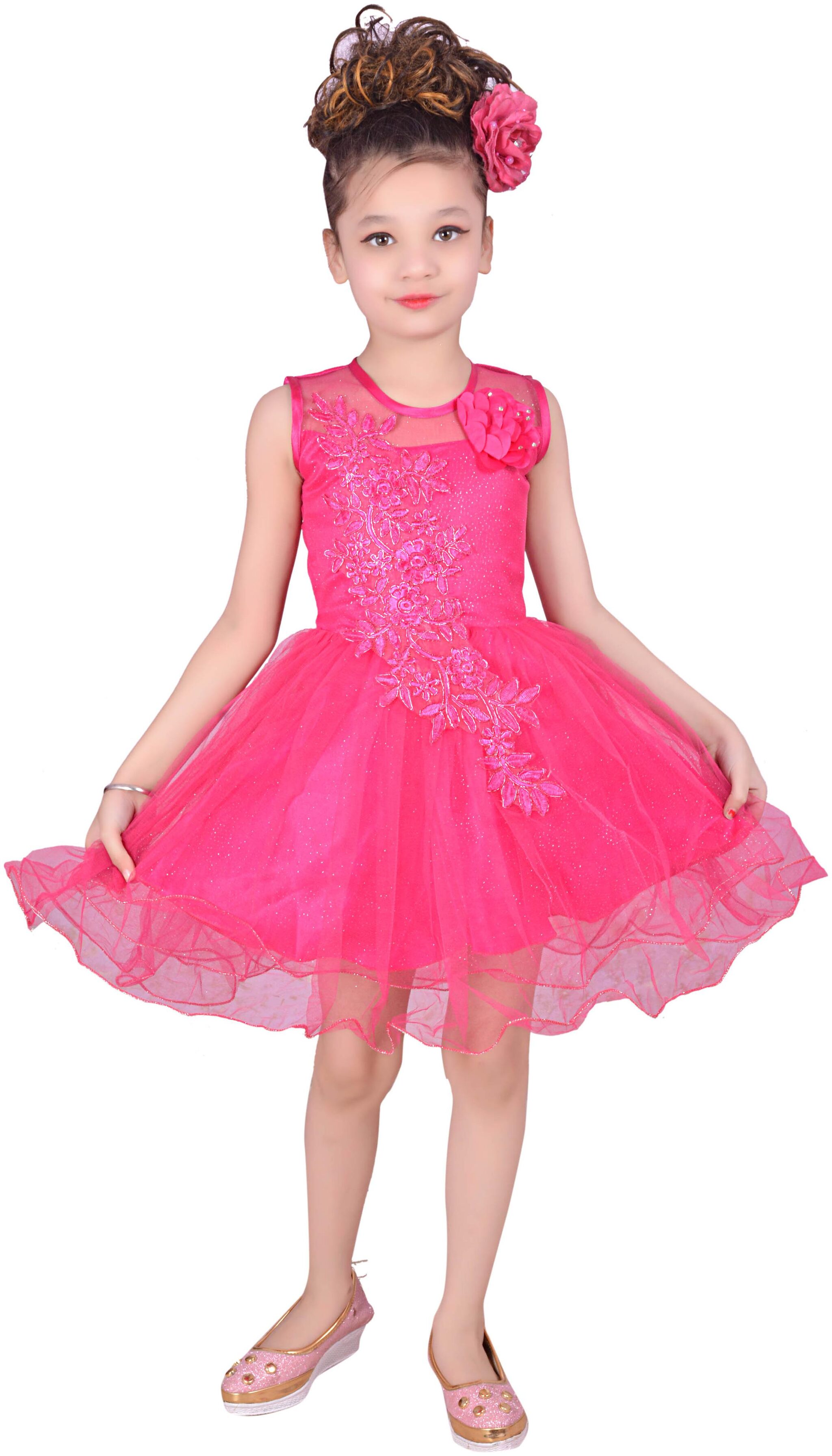 

KBKIDSWEAR Baby girl Net Solid Princess frock - Pink
