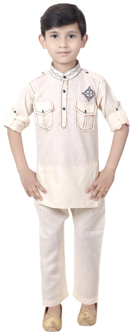 

KBKIDSWEAR Boy Cotton Solid Kurta pyjama set - Beige