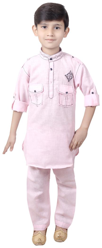 

KBKIDSWEAR Boy Cotton Solid Kurta pyjama set - Pink