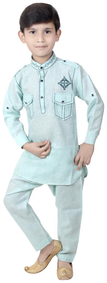 

KBKIDSWEAR Boy Cotton Solid Kurta pyjama set - Blue