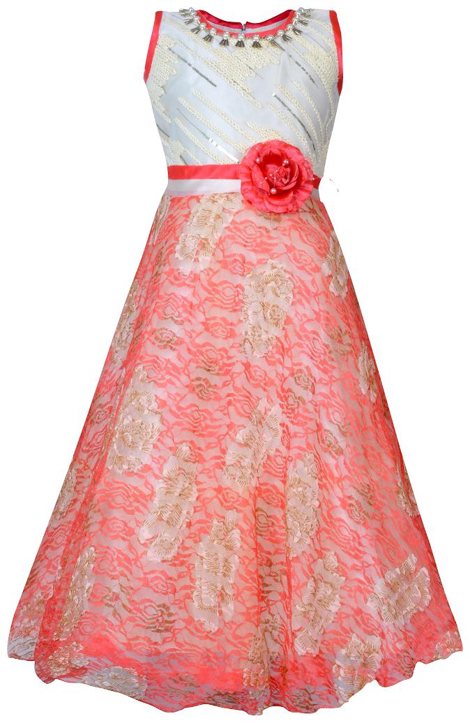 

KBKIDSWEAR Girl s Embroidered Design Party Wear Premium Net Gown (3 - 4 Years)