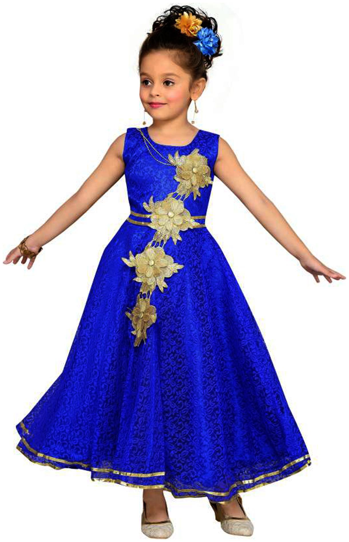 

KBKIDSWEAR Blue Satin Sleeveless Knee Length Princess Frock ( Pack of 1 )