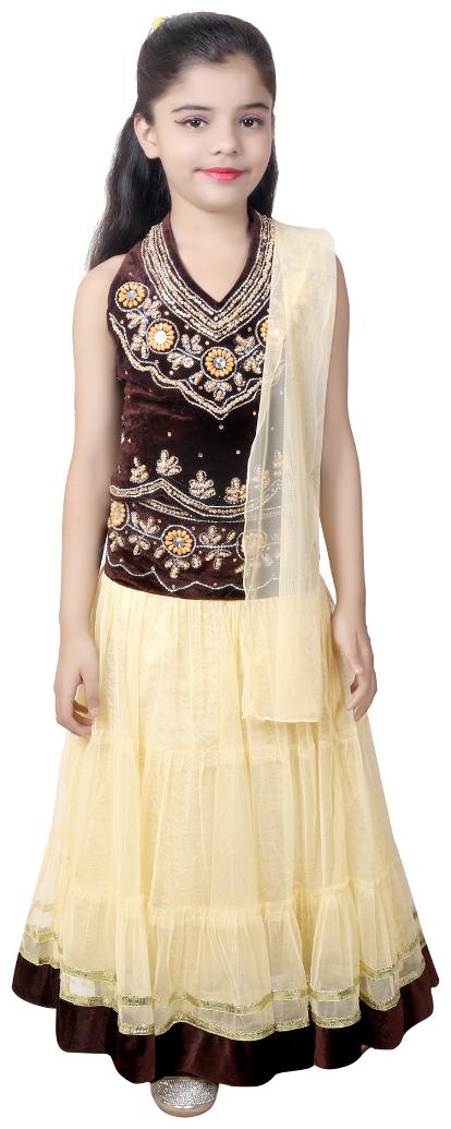 

KBKIDSWEAR Girl s Velvet Solid Sleeveless Lehenga choli - Brown