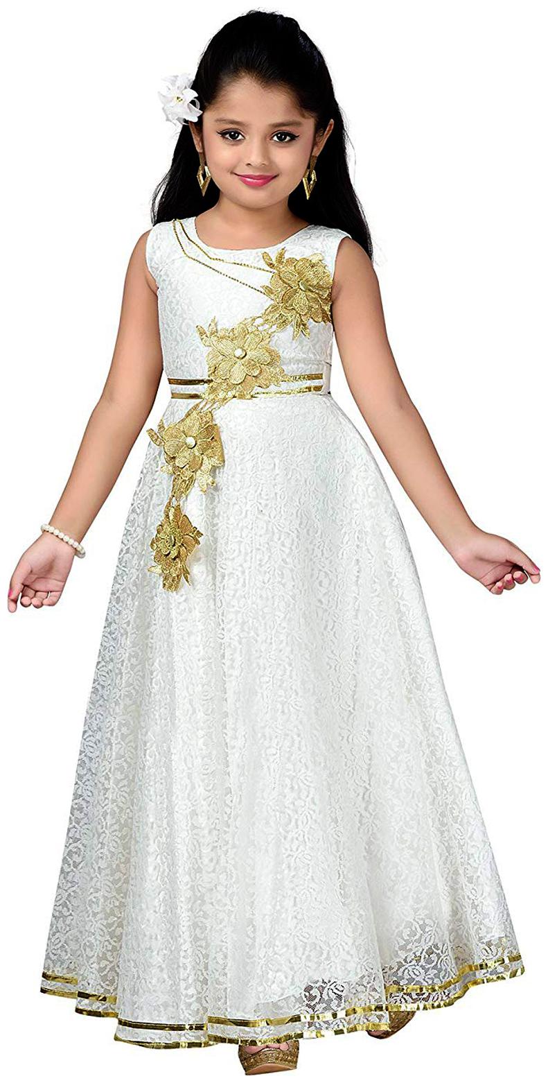 

KBKIDSWEAR White Satin Sleeveless Knee Length Princess Frock ( Pack of 1 )