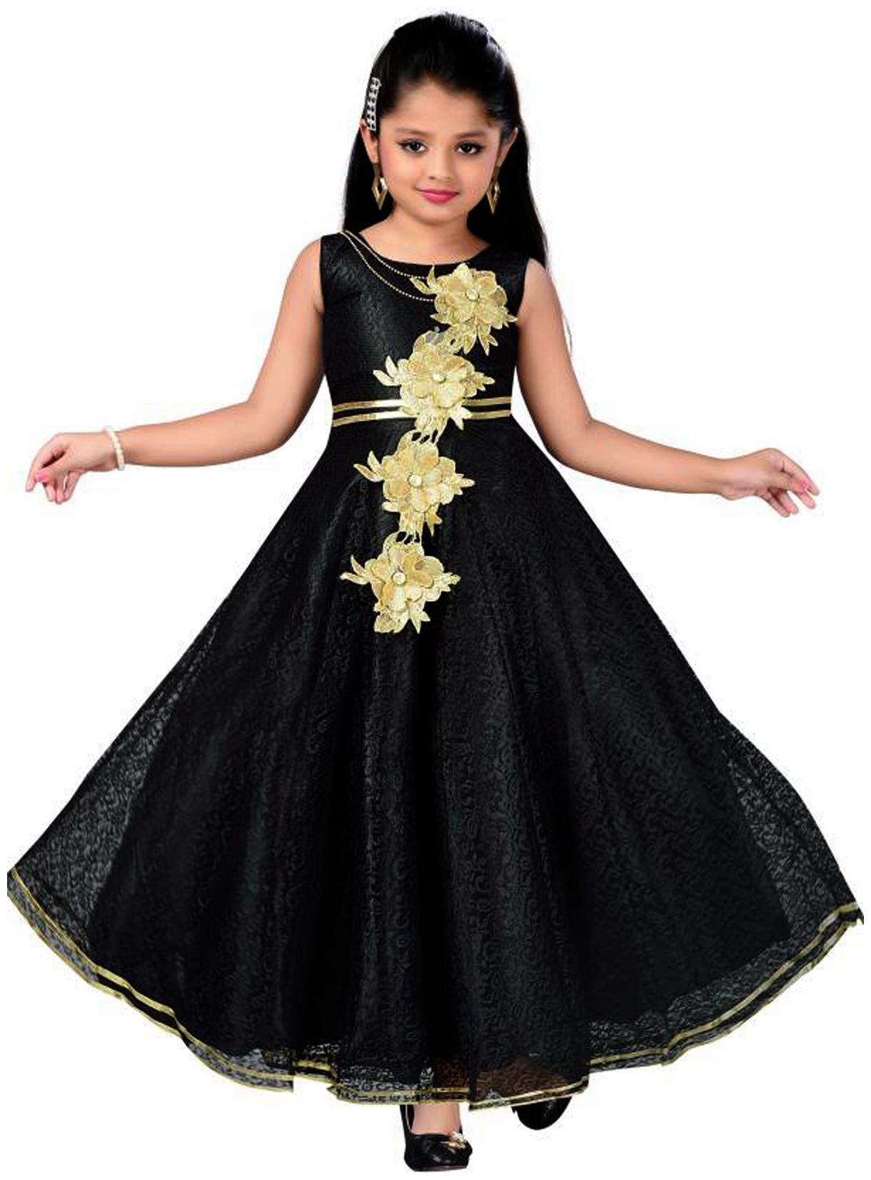 

KBKIDSWEAR Black Satin Sleeveless Knee Length Princess Frock ( Pack of 1 )