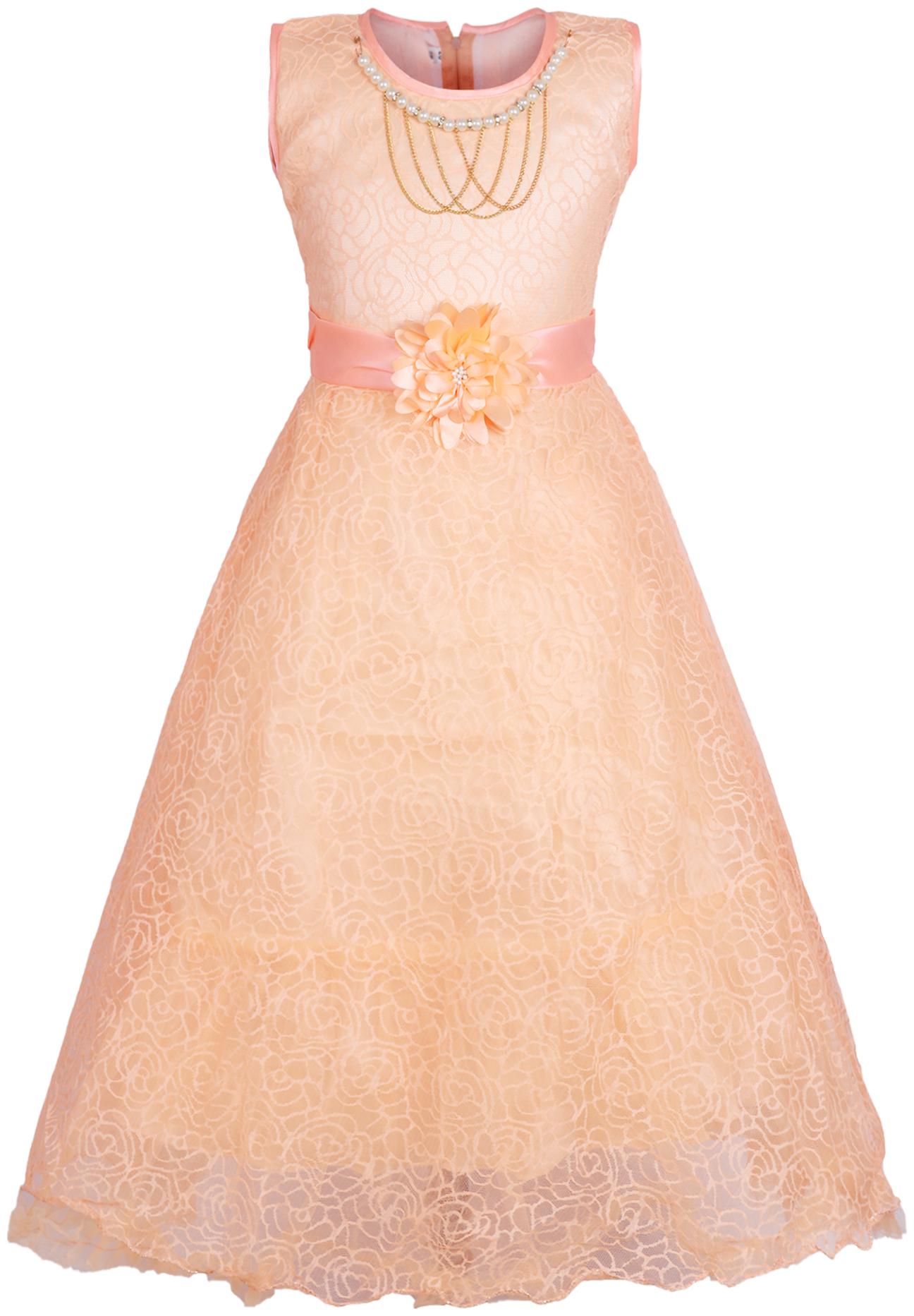 

KBKIDSWEAR Beige Net Sleeveless Above Knee Off Shoulder Frock ( Pack of 1 )