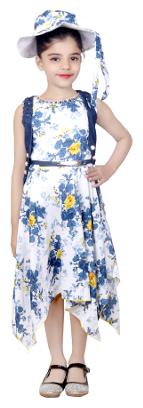 

KBKIDSWEAR White Denim Sleeveless Knee Length Frock With Jacket ( Pack of 1 )