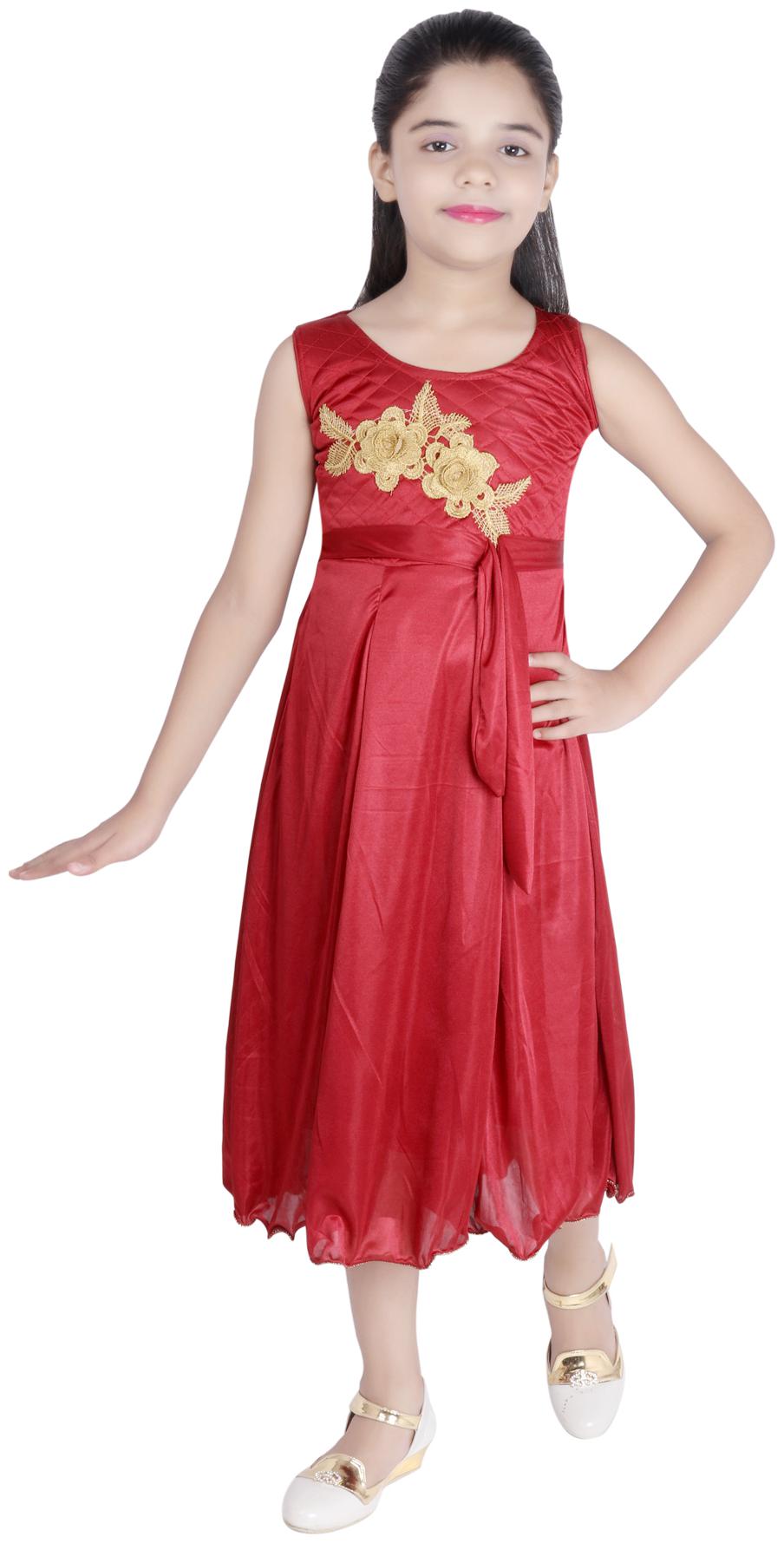 

KBKIDSWEAR Maroon Net Sleeveless Above Knee Off Shoulder Frock ( Pack of 1 )