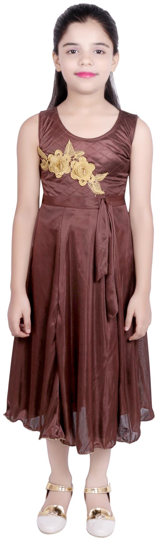 

KBKIDSWEAR Brown Net Sleeveless Above Knee Off Shoulder Frock ( Pack of 1 )